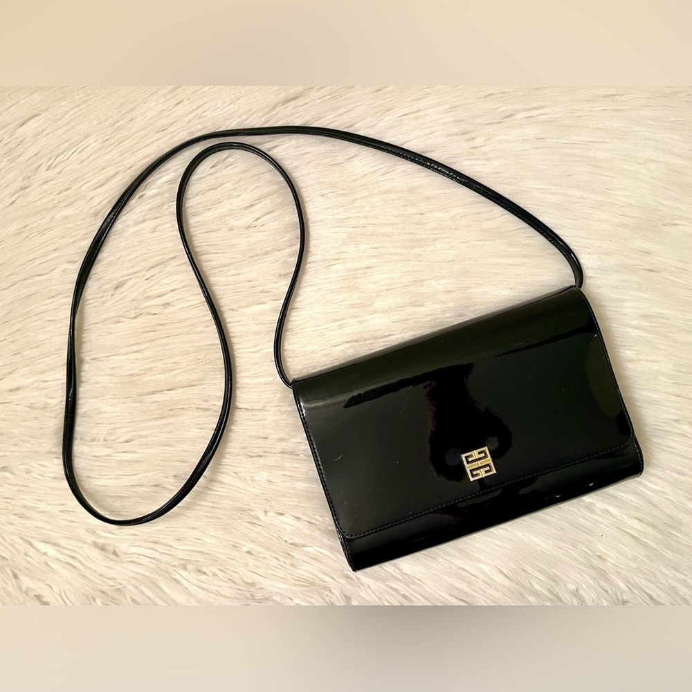 Vintage Givenchy Black Patent Leather Crossbody Clutch